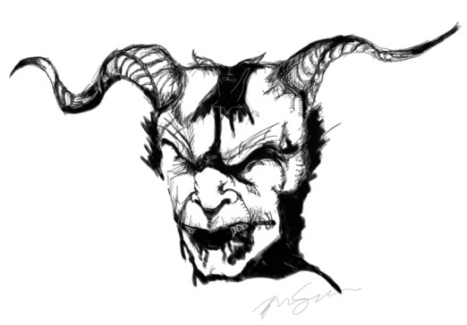 Piirustus paholaisesta, minkä perusteella työ on kaiverrettu